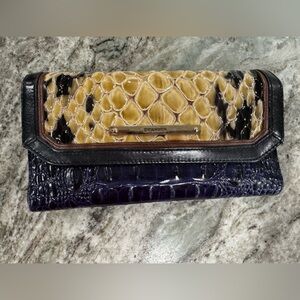Brahmin Croc-Embossed Wallet in Deep Navy